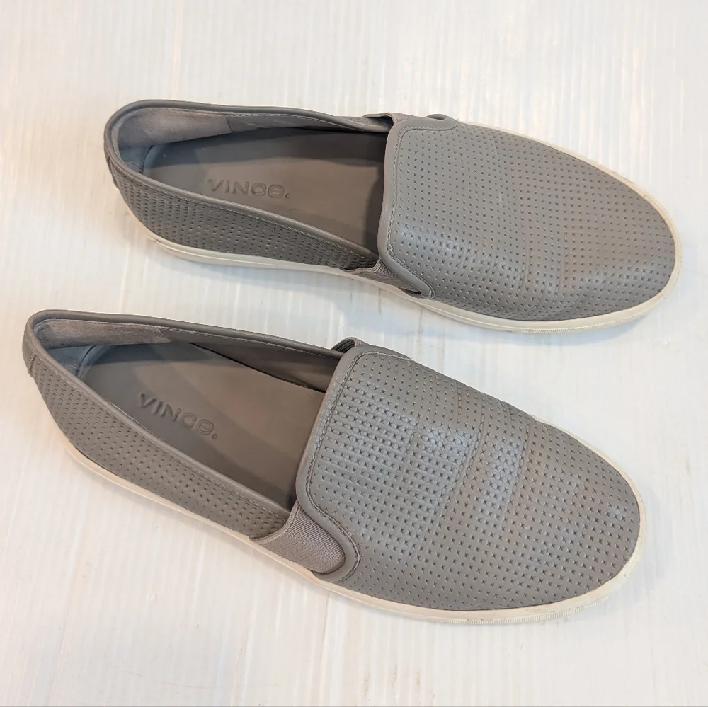 VINCE Women's Gray Perforated Leather Slip-On Shoes Sneakers Size 6.5